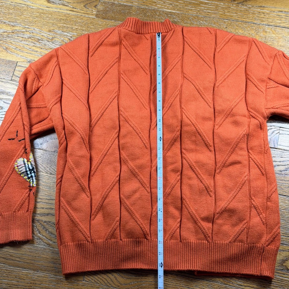 Fall Cable Knit Cardigan Patchwork Sport Dream Embroidered Sweater L New Orange - Picture 10 of 11